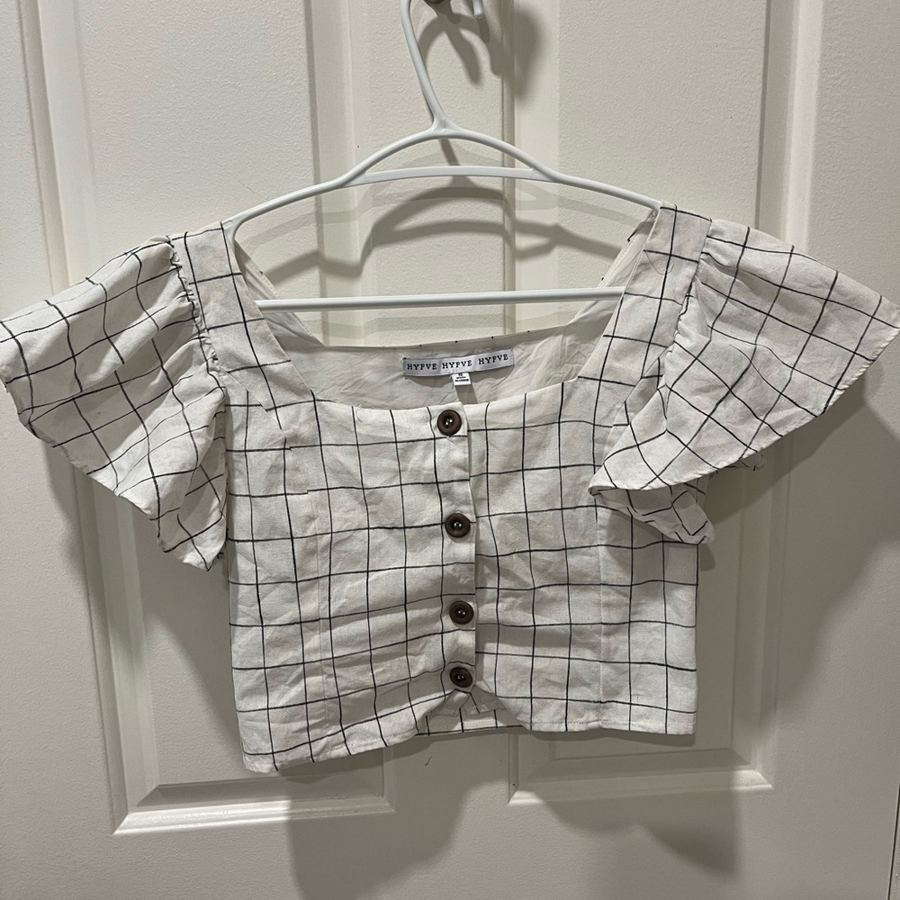 White Checkered Crop Top with Button Front